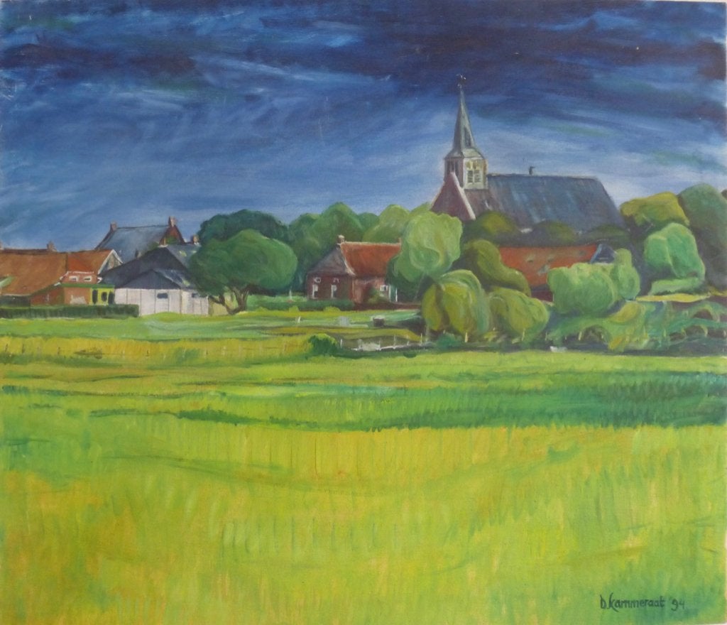 Olieverf op doek / Westeremden / Groninger Ploeg stijl, Landschap, Gesigneerd, Ophalen of Verzenden, Olieverf