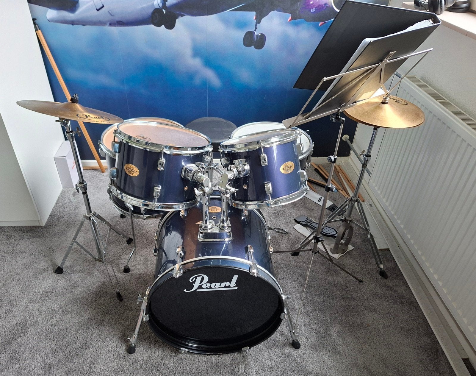 Pearl Target drumstel met bekkens en kruk, Ophalen, Gebruikt, Pearl