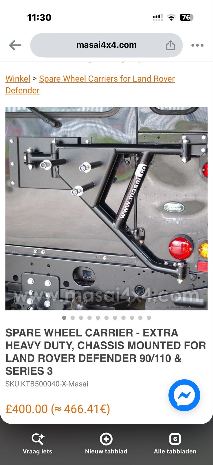 Masai 4x4 Reservewielhouder Land Rover Defender 90/110, Auto-onderdelen, Ophalen, Land Rover, ., Nieuw