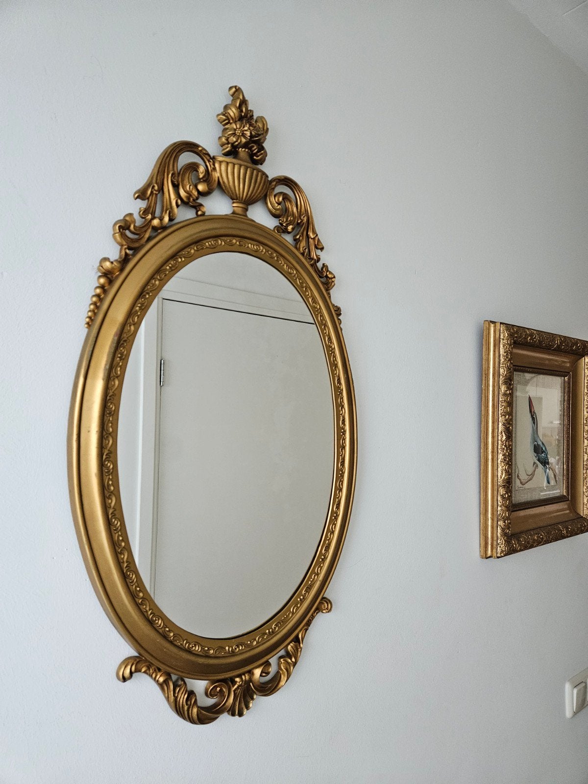 Vintage Gouden Spiegel Ovaal - Barok Stijl, Kunststof lijst, Ophalen, Gebruikt, Ovaal, 50 tot 75 cm