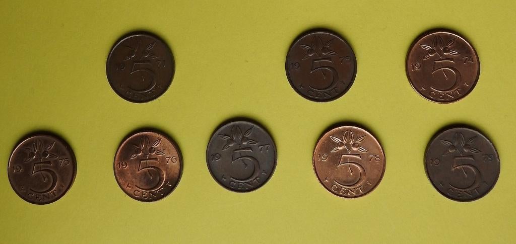 8 stuivers jaren 1970, Postzegels en Munten, Munten | Nederland, Verzenden, Koningin Juliana, 5 cent, Setje