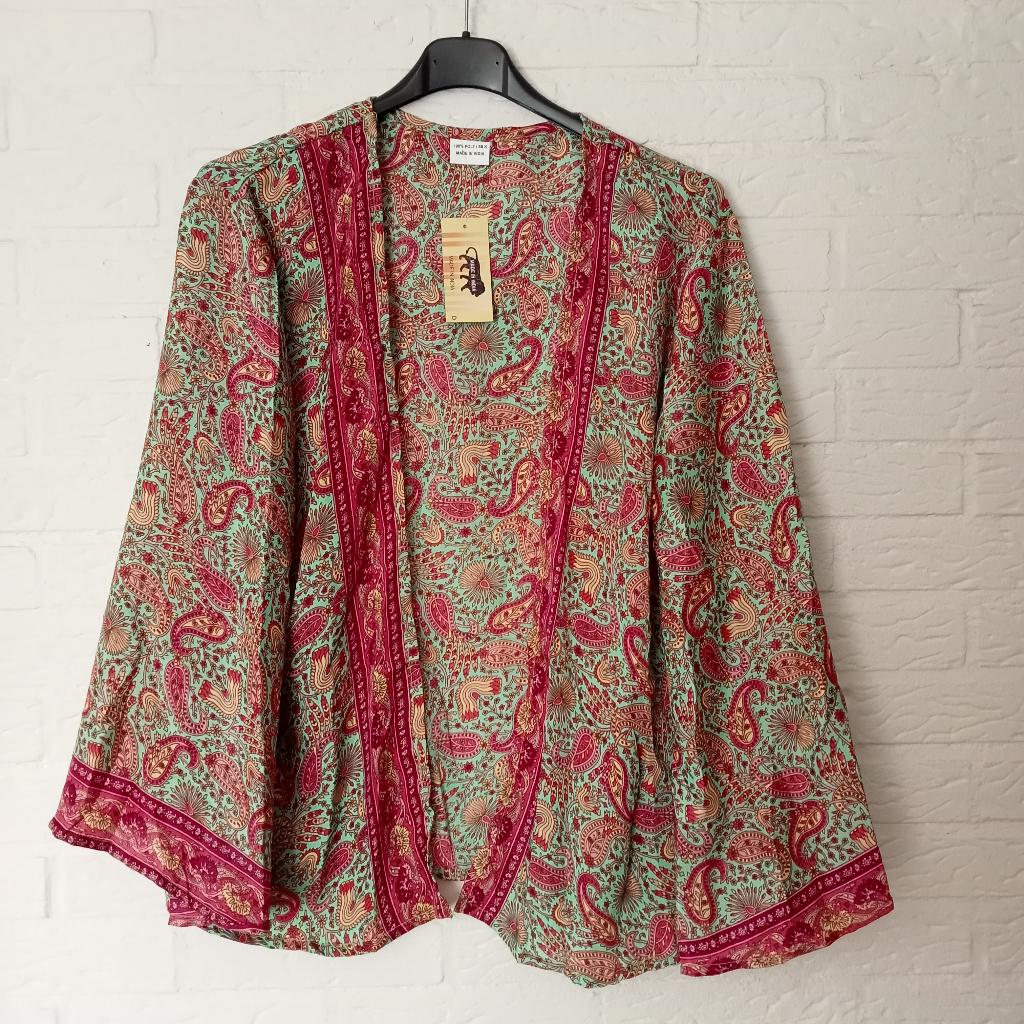 Mintgroene nieuwe zijden paisley kimono, Maat 38/40 (M), Verzenden, Nieuw, Made in India