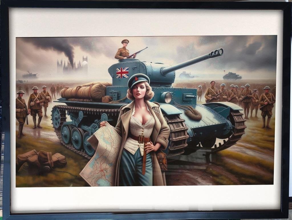 Poster in Frame Sexy Britse Leger WW2 Pin up Tank propaganda, Verzenden, Engeland, Foto of Poster