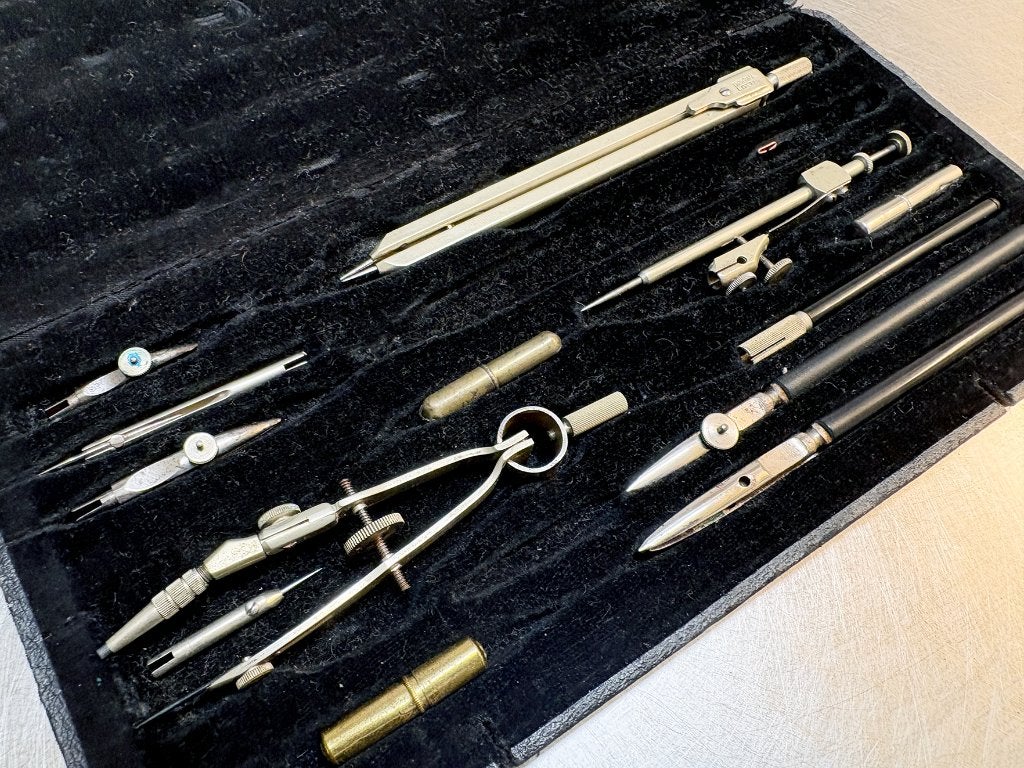 vintage Lotter passerdoos met tekenpennen, Ophalen of Verzenden
