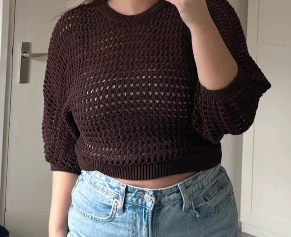 Zara gebreide jumper trui donkerbruin met stretch cropped, Ophalen of Verzenden, Nieuw, Maat 36 (S), Bruin