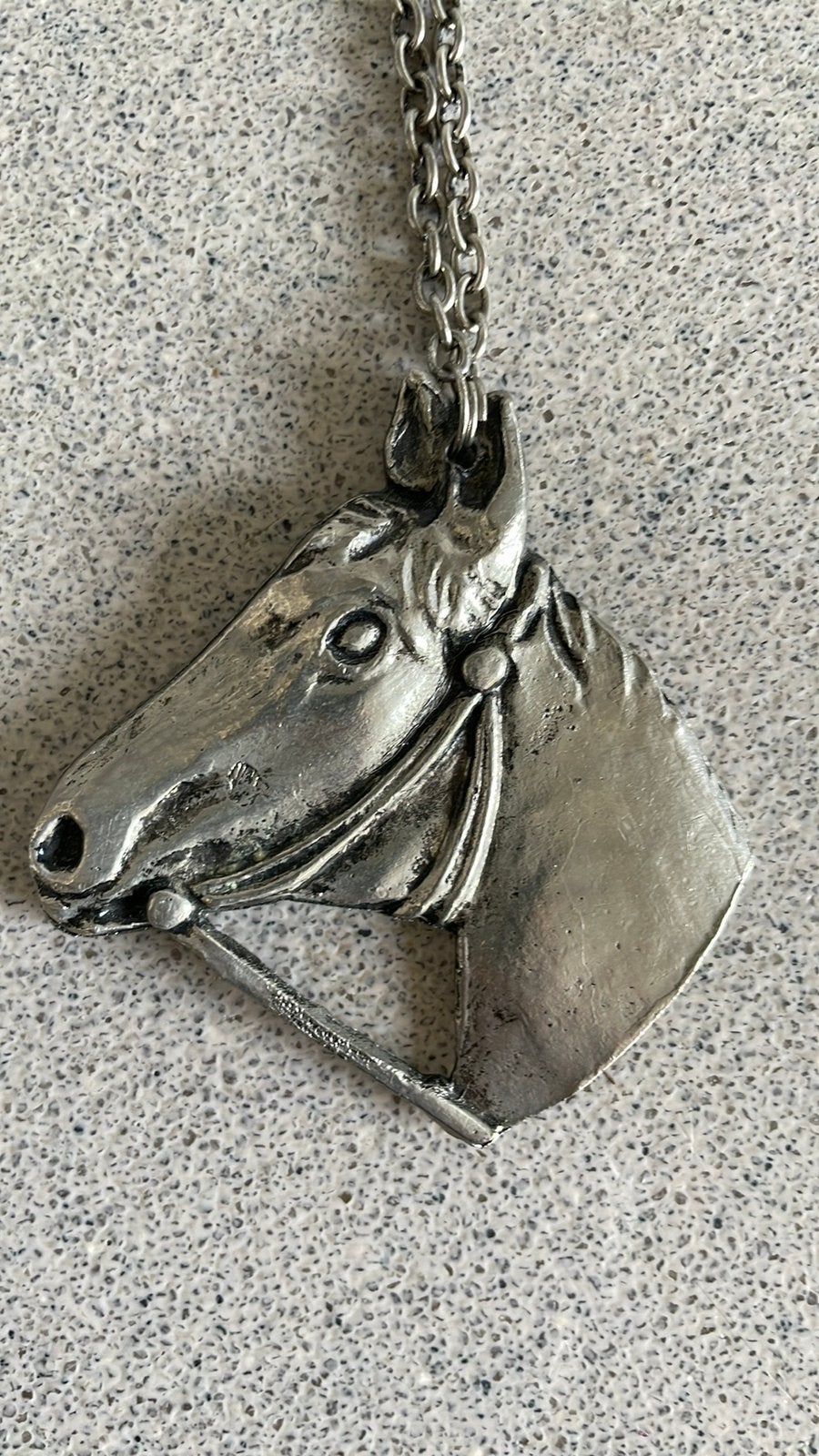 Ketting met paard paardenhoofd metaal hanger CHIO, Ophalen of Verzenden, Zo goed als nieuw, Paard, Beeldje of Figuurtje