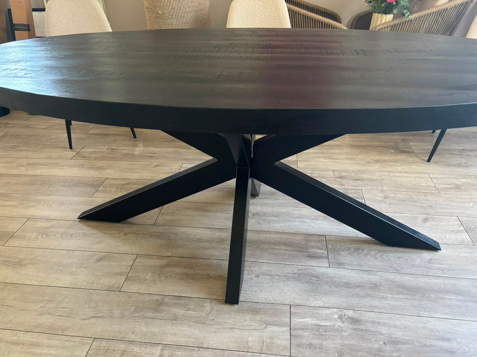 Mangohouten eettafel ovaal  Zwart, Ophalen, Gebruikt, 200 cm of meer, 50 tot 100 cm