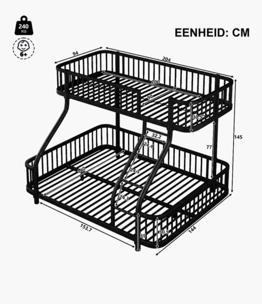 Stapelbed 2 persoons onder 1 persoons boven, Huis en Inrichting, Ophalen, Tweepersoons, Minder dan 160 cm, 140 cm