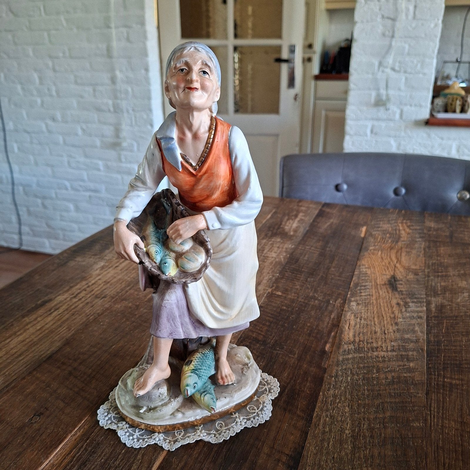 Japans Beeld Norleans Vrouw met Vissen  jaren 50 30 bij 13cm, Ophalen of Verzenden