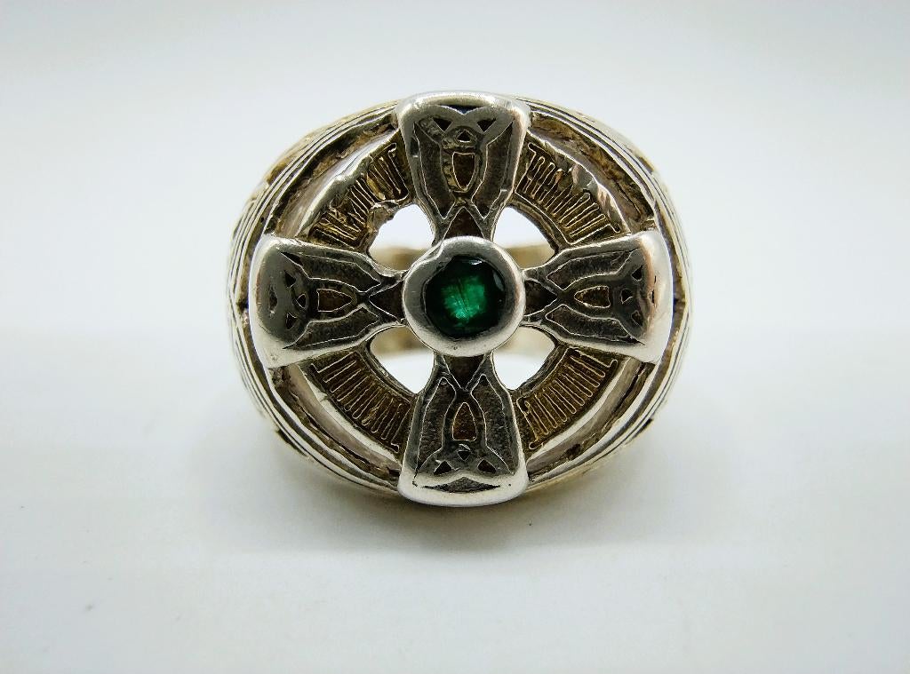 Keltische kruis ring, Franklin mint, smaragd, 18 mm, 18 tot 19, Gebruikt, Info@zilverwebsite.nl, Verzenden