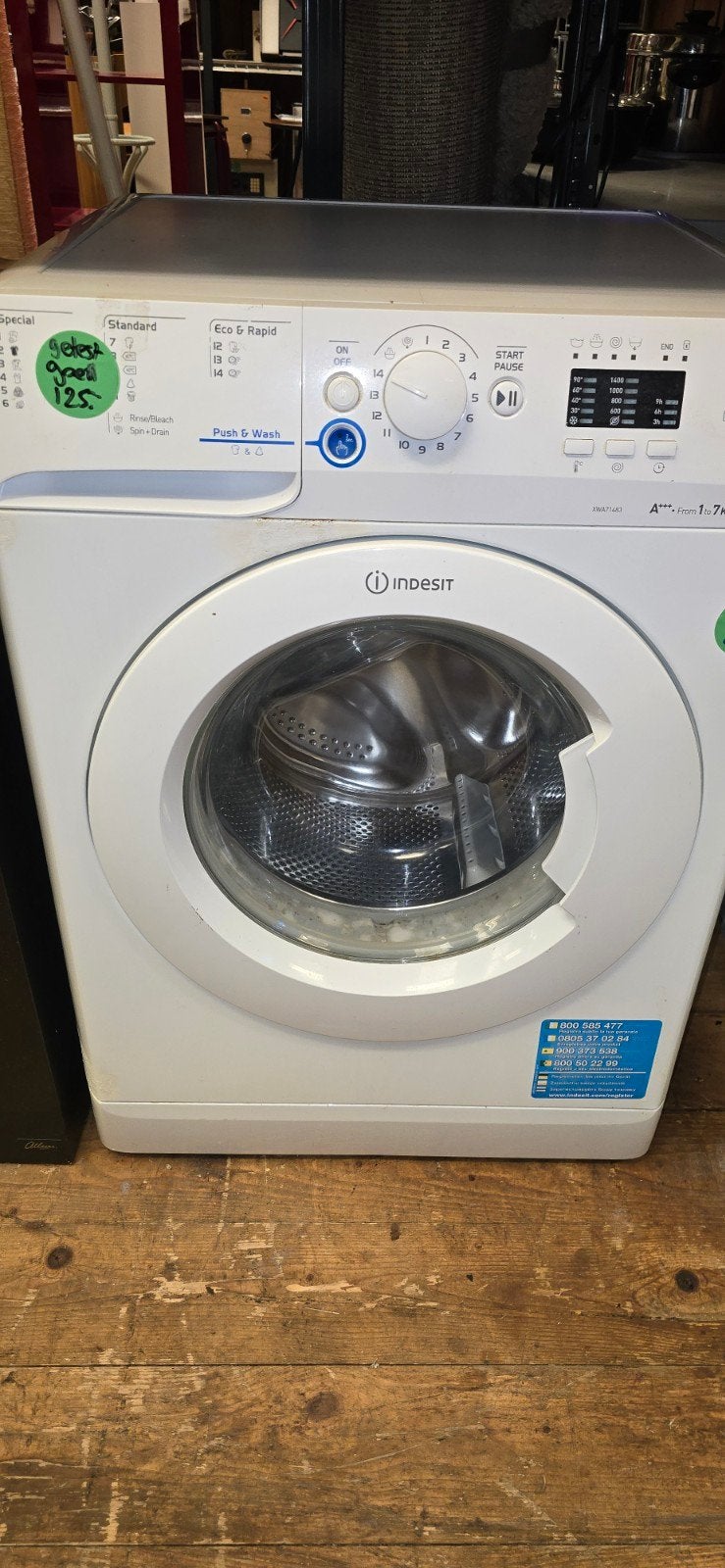 zgan Indesit 7Kg A+++ wasmachine met garantie, Witgoed en Apparatuur, Ophalen, Minder dan 85 cm, Zo goed als nieuw, 1200 tot 1600 toeren