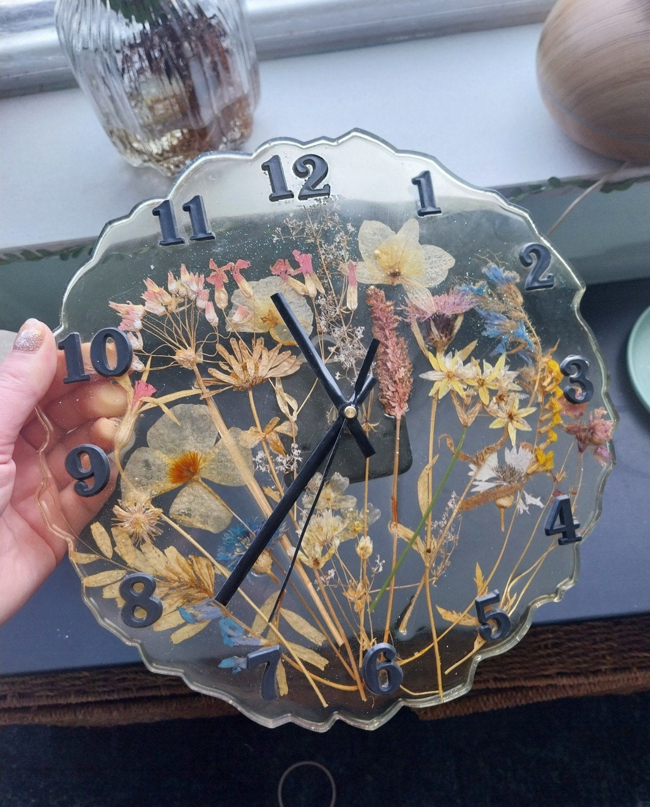 Unieke Epoxy droogbloemen klok, Ophalen, Wandklok
