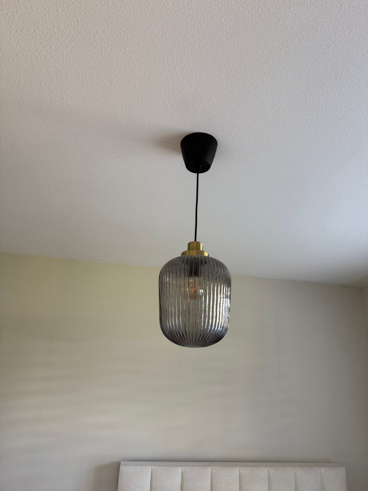 Hanglamp, messing/grijs helder glas, Ophalen, Zo goed als nieuw, Glas