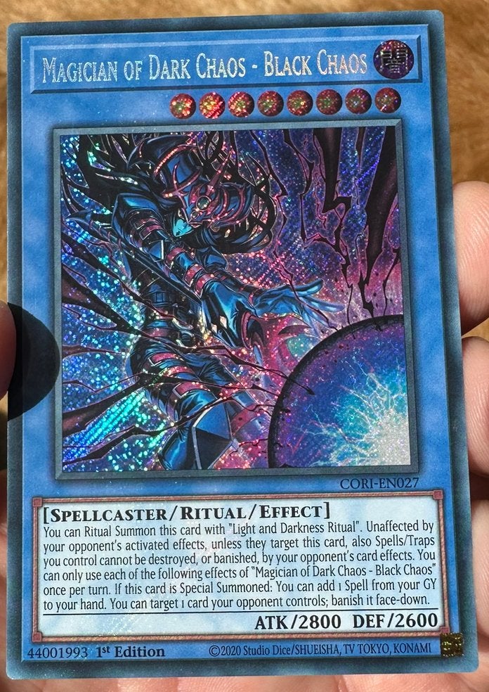 Yu-Gi-Oh! Magician of Dark Chaos - Black Chaos CORI 1st Mint, Ophalen of Verzenden, Zo goed als nieuw, Losse kaart, Foil