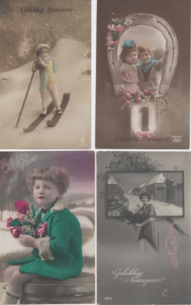 Fantasie 4x Gelukkig Nieuwjaar 2, Verzenden, Voor 1920, Feest(dag)