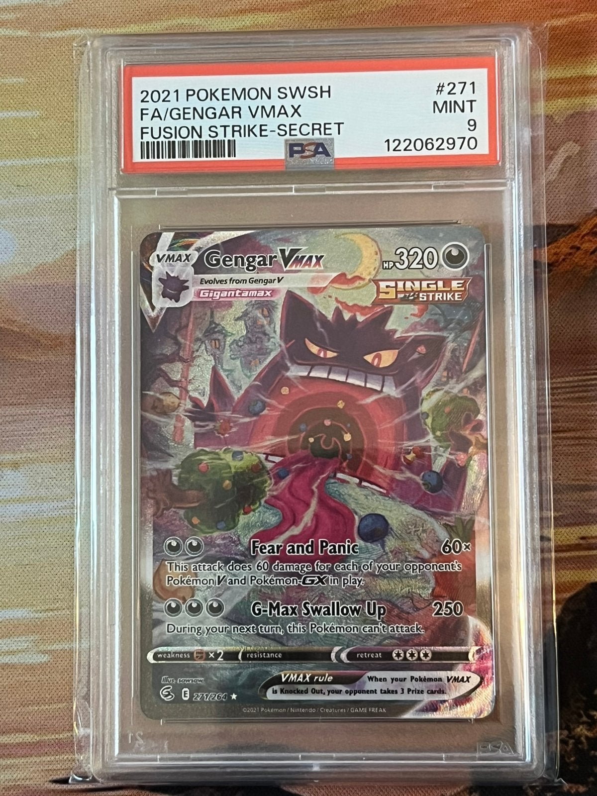Gengar Vmax 271 Fusion Strike psa 9, Ophalen, Nieuw, Losse kaart, Foil