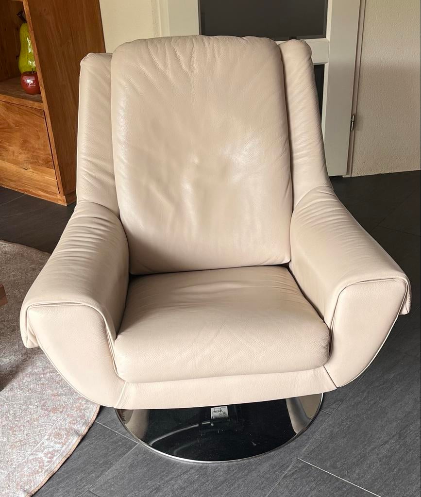 Leren fauteuil KLERk - Comfortabele draaistoel, Huis en Inrichting, Fauteuils, Ophalen, Gebruikt, Neutraal, Leer