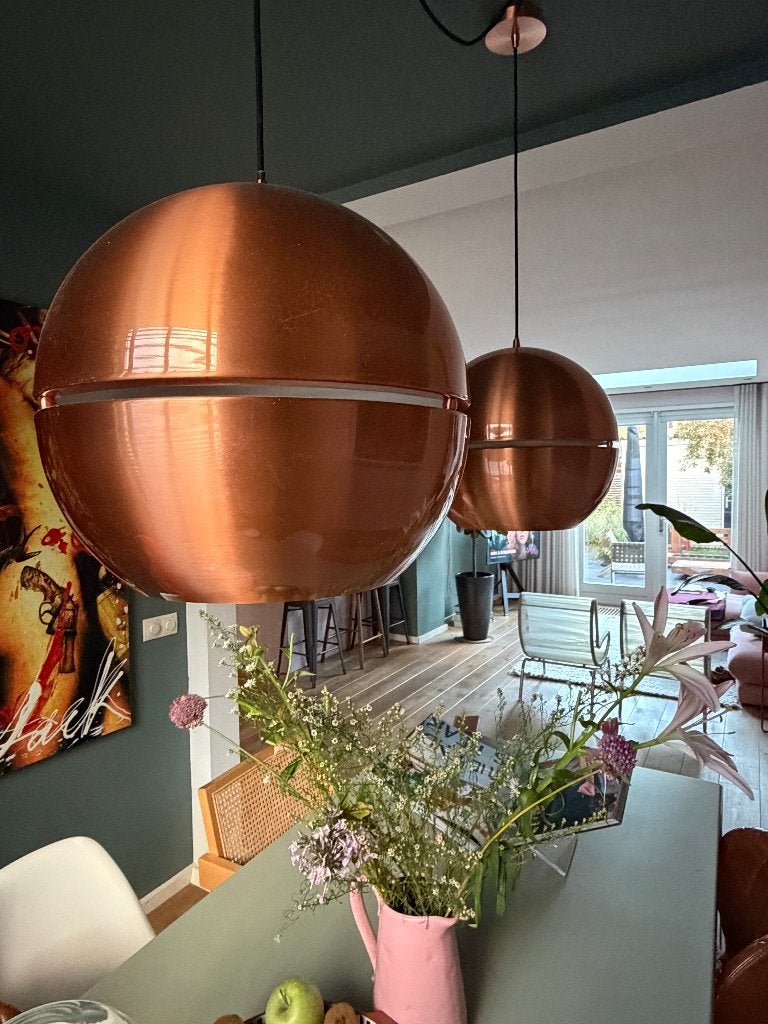 Zuiver Retro '70 Copper hanglampen, Vintage Chic, Zo goed als nieuw, Metaal, E27 (groot)