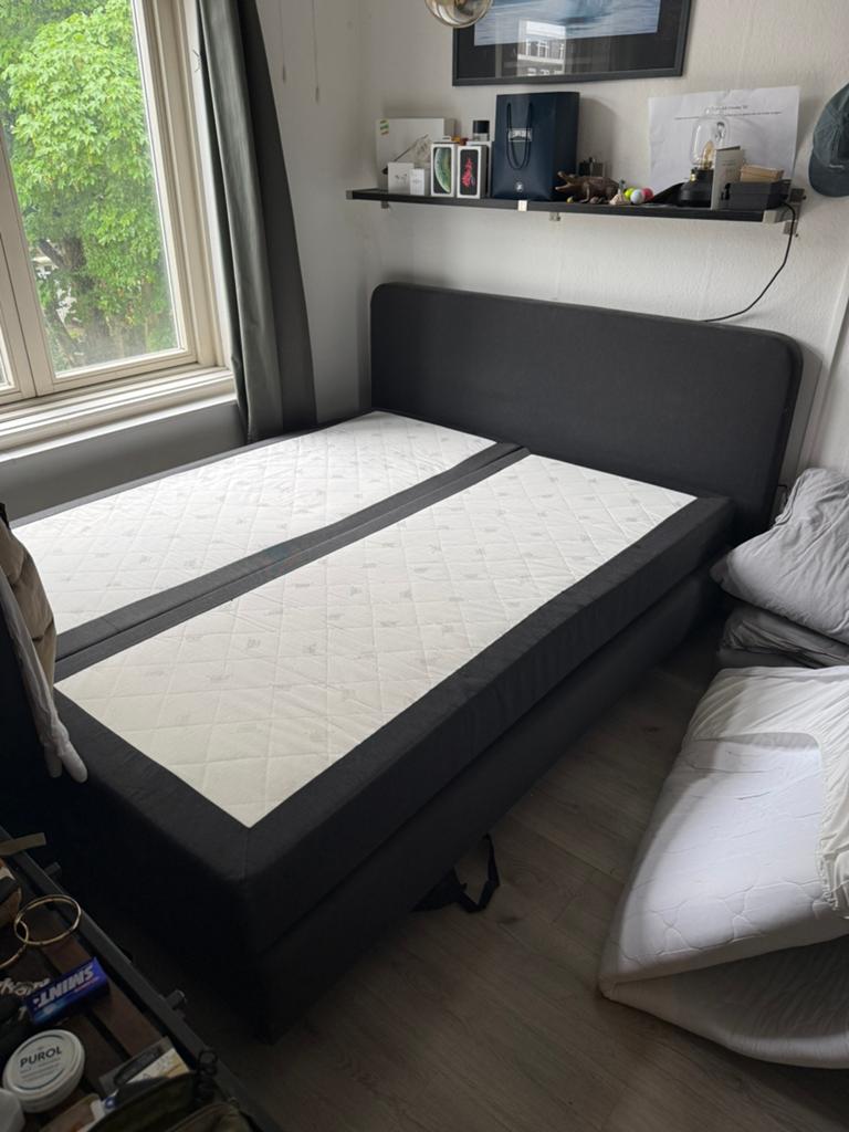Boxspring twee personen 2mx1.6m, Ophalen, Gebruikt, Tweepersoons, Stof