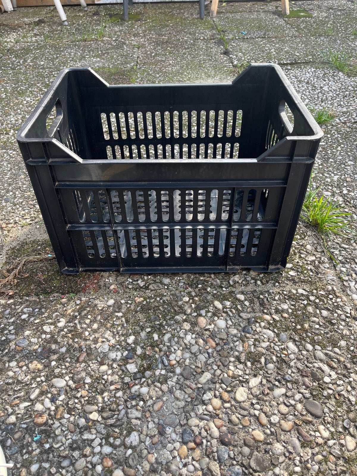 Zwarte plastic krat voor opslag of transport, Gebruikt, 40 tot 60 cm, 50 tot 75 cm, Ophalen of Verzenden