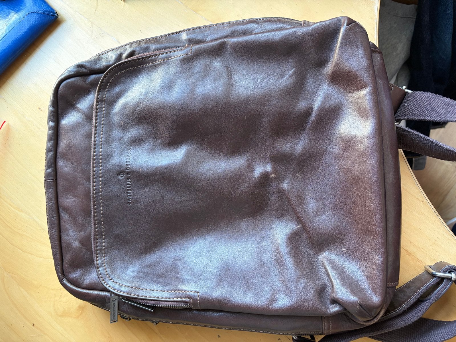Castelijn & Beerens Leren Rugzak - Bruin, Gebruikt, 25 tot 40 cm, 30 tot 45 cm, Ophalen