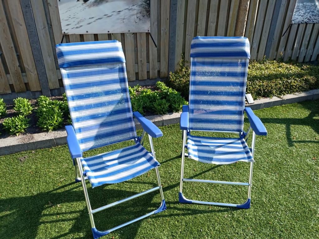 2x Klapstoel Campingstoel Inklapbaar Blauw Wit Gestreept, Ophalen, Gebruikt, Campingstoel
