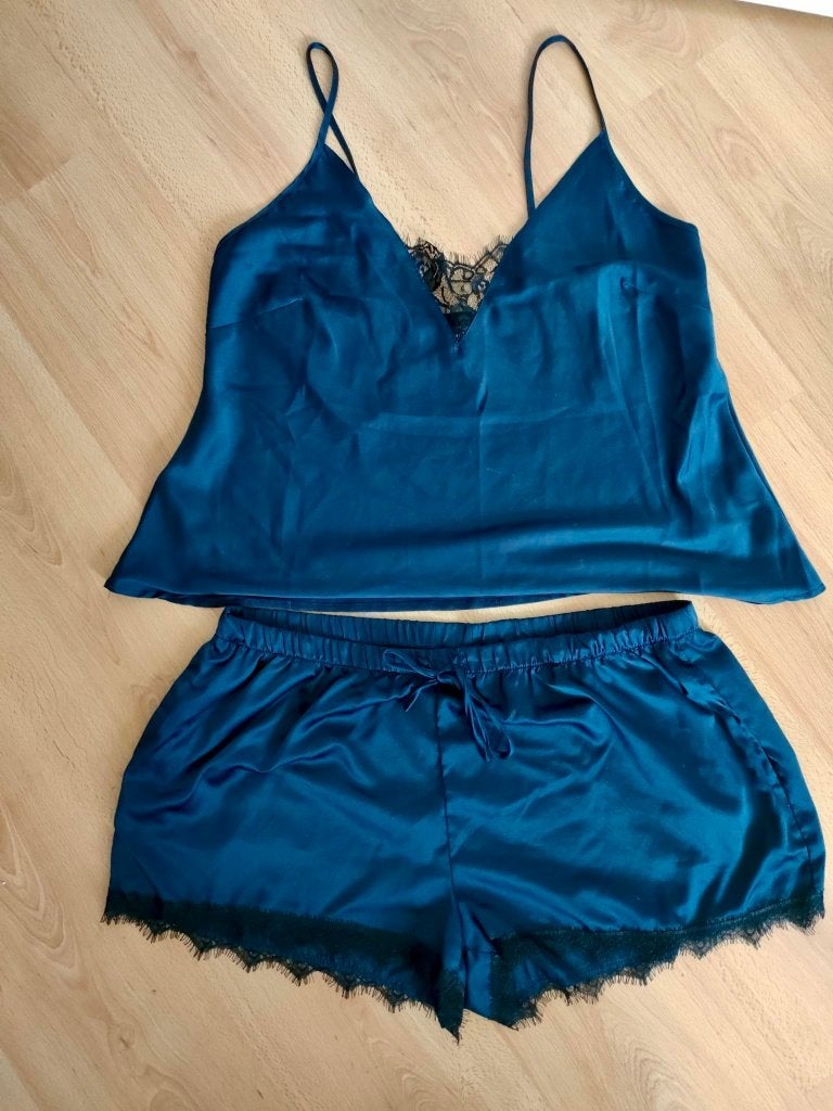 Satijnen slaap setje lingerie, Ophalen of Verzenden, Blauw, Setje
