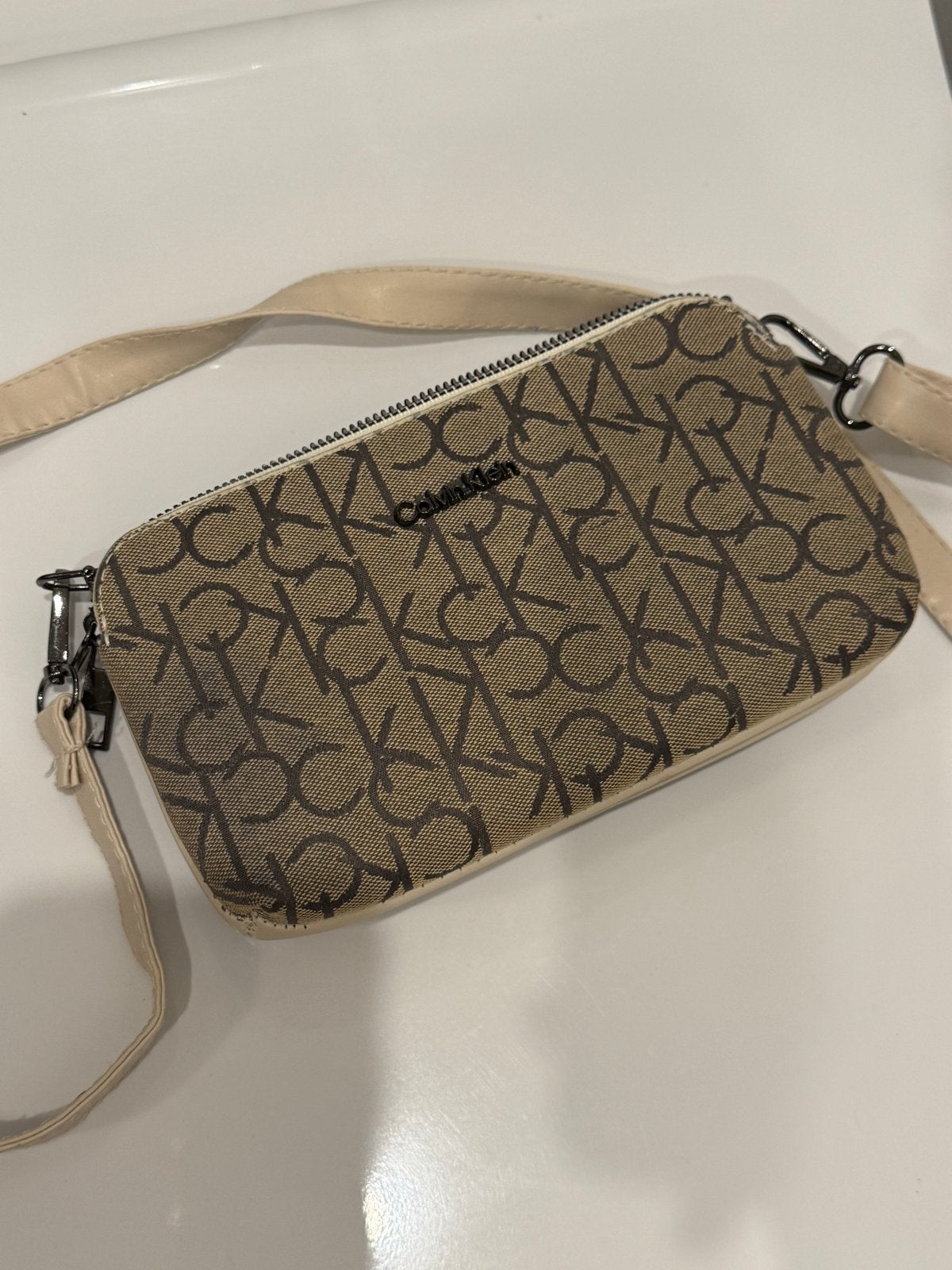 Stijlvolle Schoudertas met CK Print - Beige/Bruin, Ophalen of Verzenden, Gebruikt, Beige, Overige merken