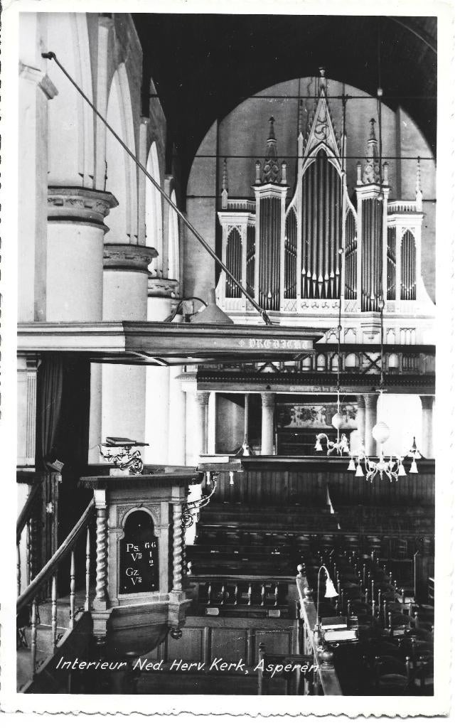 Asperen interieur Ned Herv Kerk orgel, Ophalen of Verzenden, 1960 tot 1980, Gelopen, Gelderland