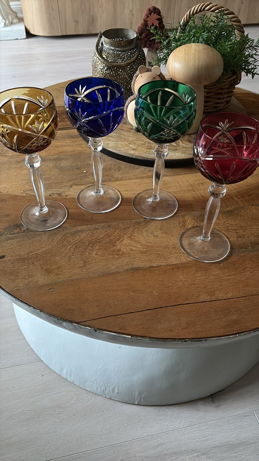 Set 4x Vintage Boheems Kristal glazen 4 Kleuren Jaren 60, Ophalen of Verzenden