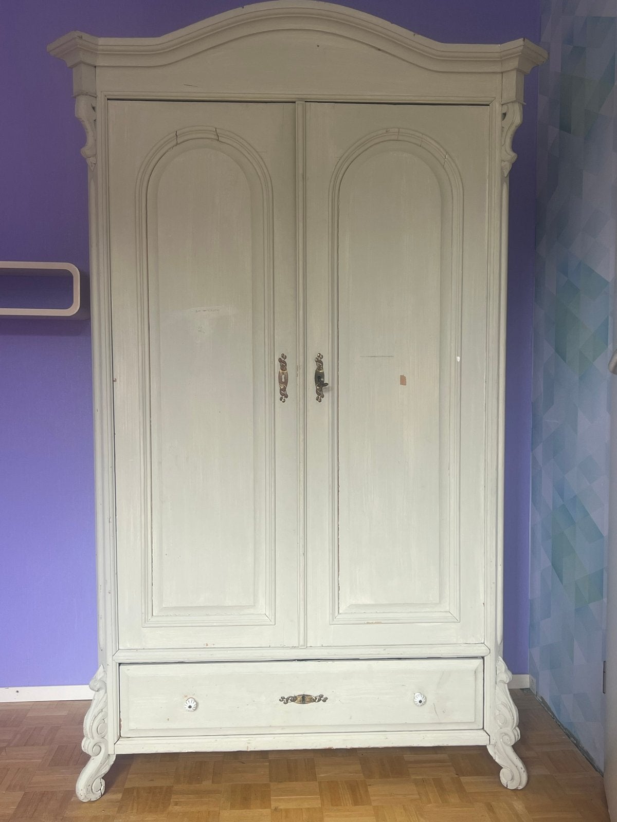 Antieke Brocante Kast - Wit geverfd met lade en planken, Antiek en Kunst, Antiek | Meubels | Kasten, Ophalen