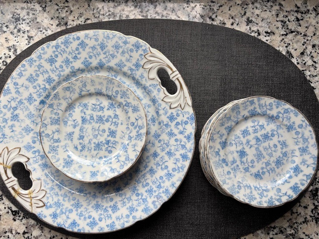 Antiek Frans/Belgisch servies - Chintz blauw-wit - Décoré 37, Ophalen