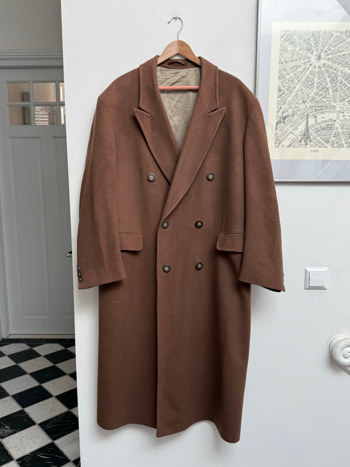Wol Kasjmier Dubbelrij Overjas Bruin - Oversized Pasvorm, Ophalen of Verzenden, Gedragen, Bruin