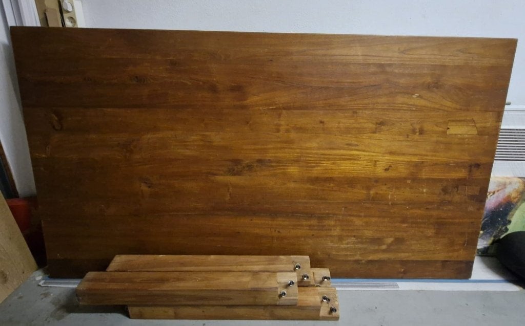 Wooden tabletop with legs - Used, Ophalen, Gebruikt, Rustiek, 50 tot 100 cm