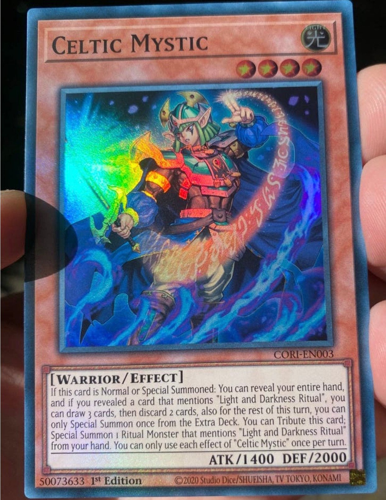 Yu-Gi-Oh! Celtic Mystic CORI 1st Edition !, Ophalen of Verzenden, Zo goed als nieuw, Losse kaart, Foil