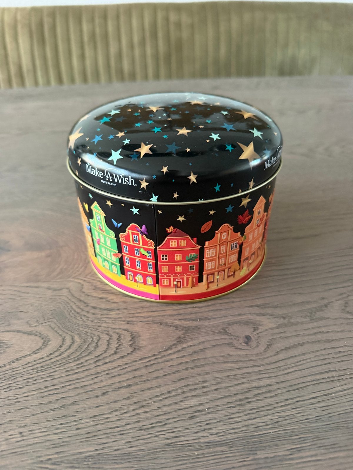 Make-A-Wish Koekblik met Amsterdamse Grachtenpanden, Ophalen of Verzenden, Zo goed als nieuw, Koek(jes), Overige merken