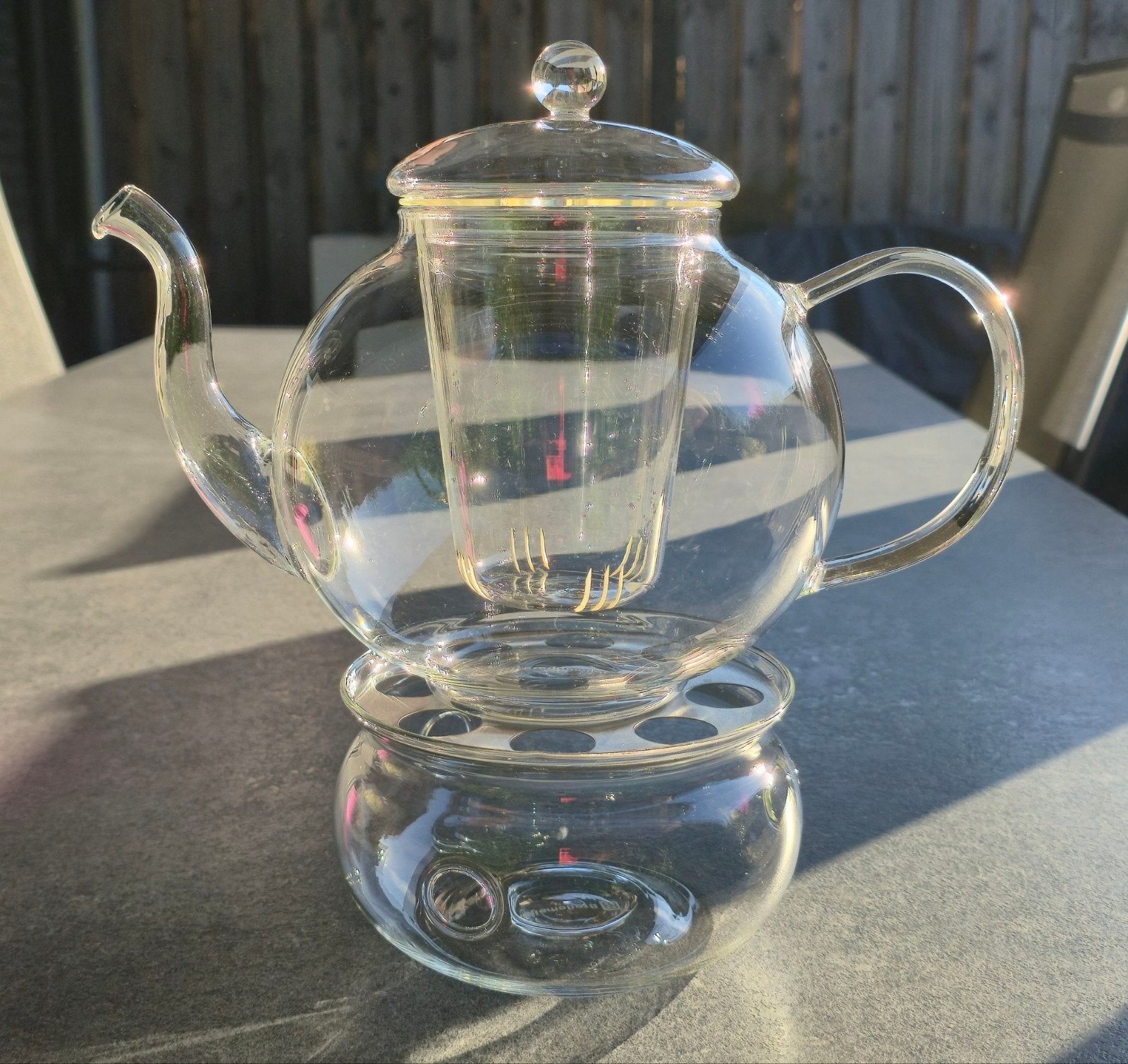 Bredemeijer glszen theepot met theelichthouder 1,5L, Glas, Bredemeijer, Zo goed als nieuw, Ophalen