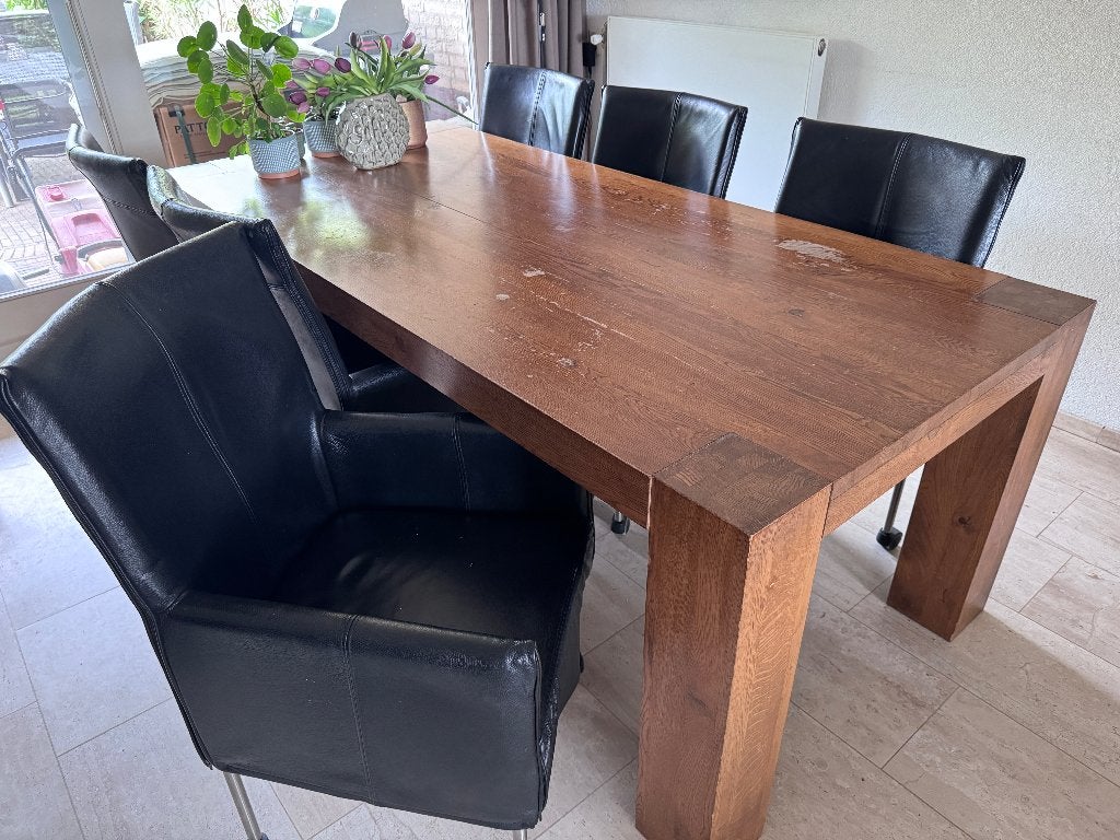 6 eetkamerstoelen, Ophalen, Gebruikt, Zwart, Leer