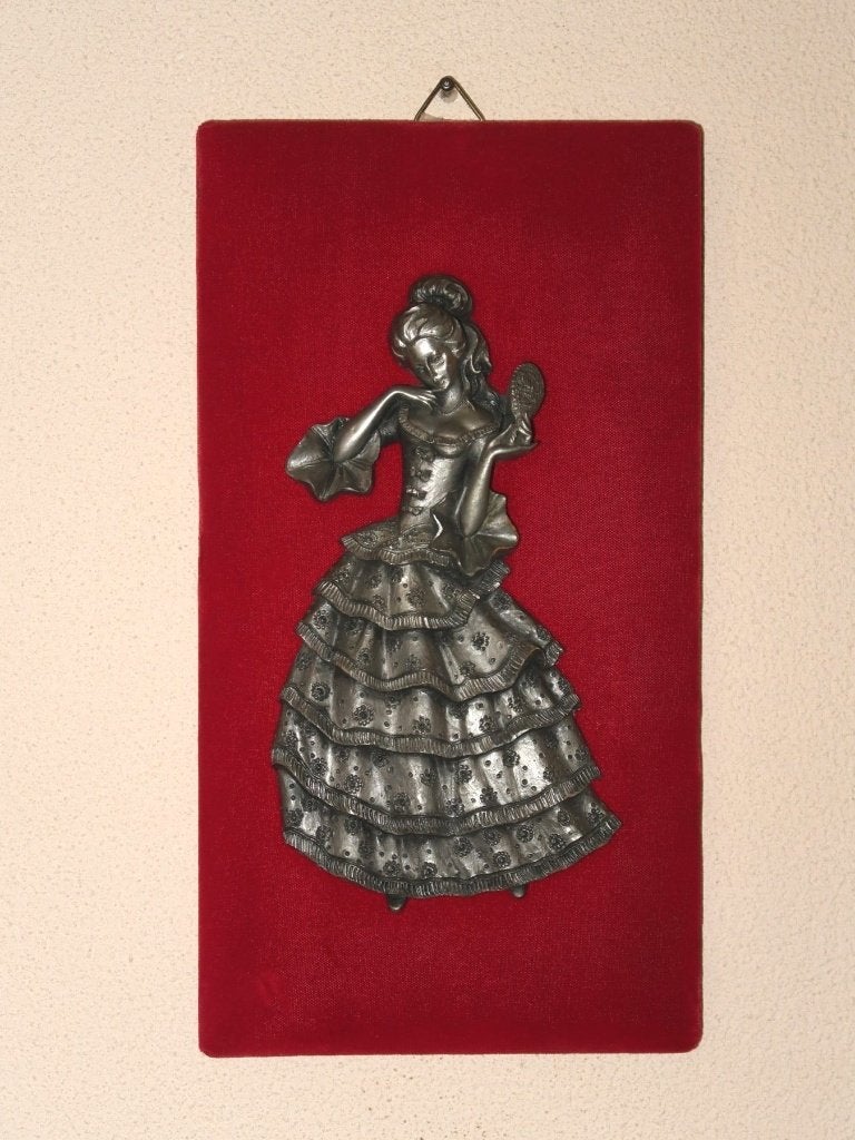 vintage tinnen relief uit Frankrijk mooie Frans dame van tin, Verzenden