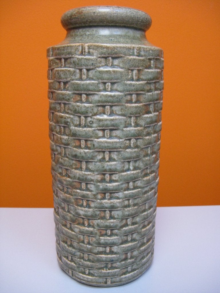 retro vintage ''gevlochten'' keramiek vaas, Gebruikt, Aardewerk of Porselein, Ophalen of Verzenden, Minder dan 50 cm