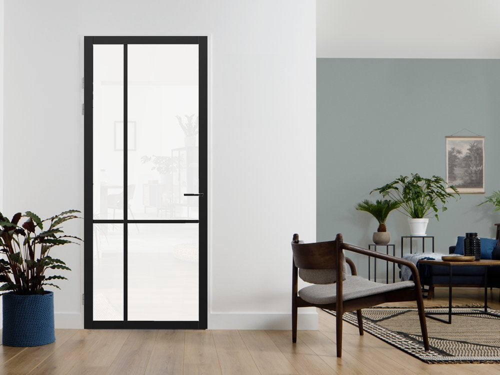 Nieuwe binnendeur met glas en slot in verpakking, Doe-het-zelf en Verbouw, Deuren en Horren, Ophalen, 80 tot 100 cm, Binnendeur