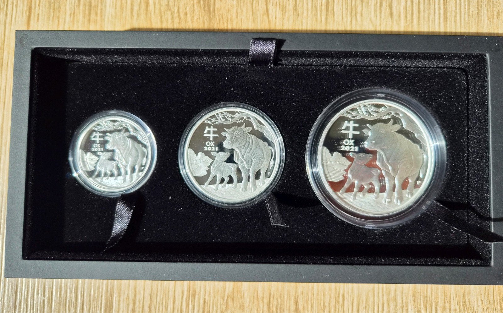 Three-coin set Year of the Ox 2021, Ophalen of Verzenden, Zilver