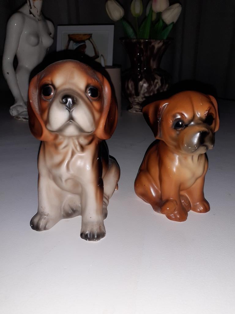 Set van 2 vintage porseleinen hondjes - decoratie, Antiek en Kunst, Antiek | Keramiek en Aardewerk, Ophalen of Verzenden
