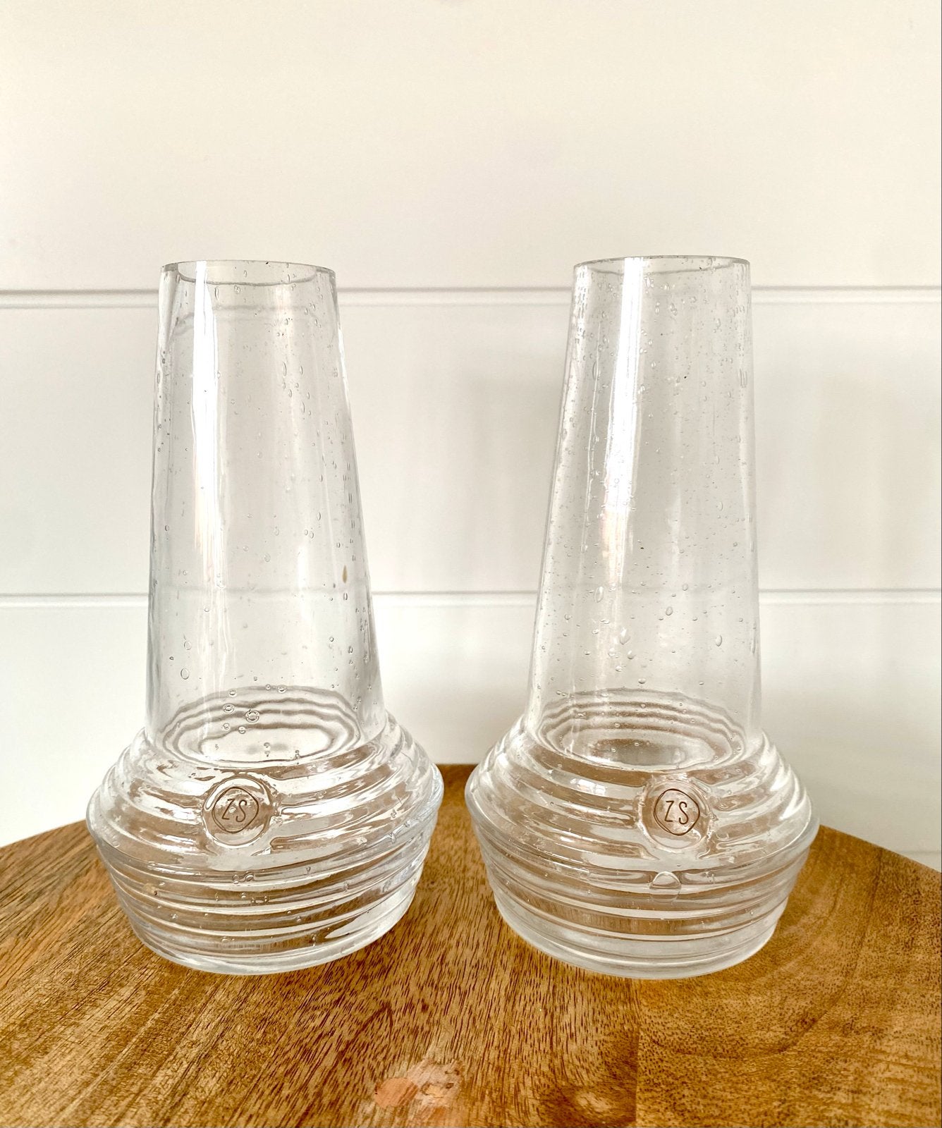 Zusss Set van 2 glazen vazen met bubbels - 16 cm hoog, Transparant, Ophalen of Verzenden, Geschikt voor droogbloemen, Glas