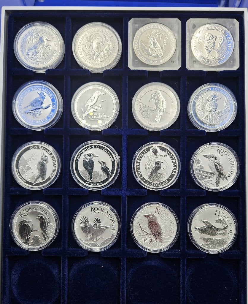 (A410)  AUSTRALIA  16 STUKS  KOOKABURRA'S  VAN ONE OUNCE, Postzegels en Munten, Ophalen of Verzenden, Setje, Zilver