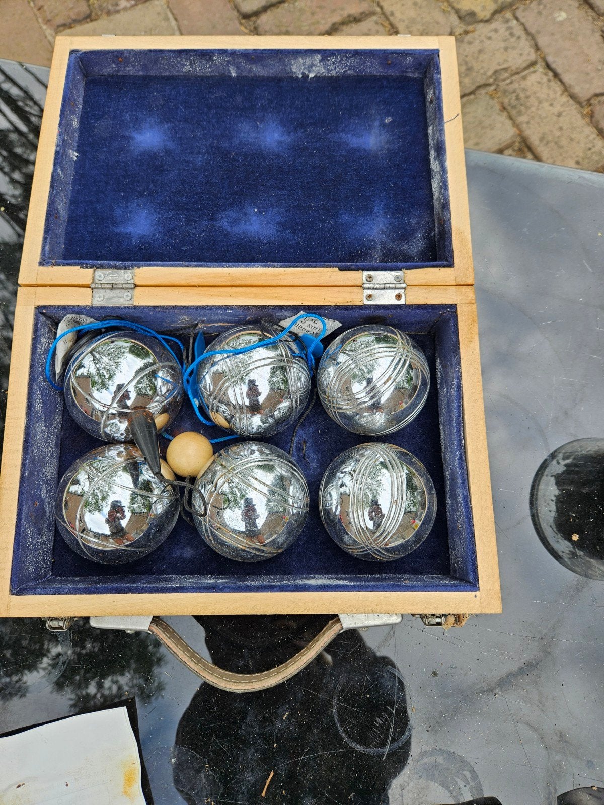 Petanque set in houten kist - 6 ballen, Ophalen of Verzenden, Gebruikt