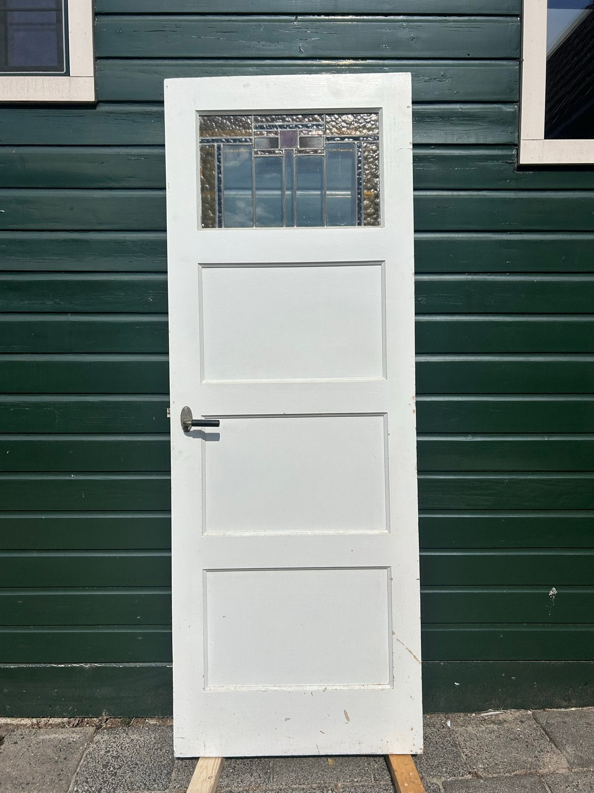 Witte binnendeur met glas-in-lood, Ophalen, Gebruikt, Minder dan 80 cm, Binnendeur