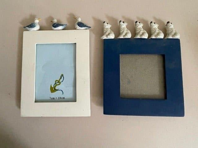 2 blauw houten fotolijst. Losse decoratie ijsberen zeemeeuw, Blauw, Ophalen, Zo goed als nieuw, Wanddecoratie