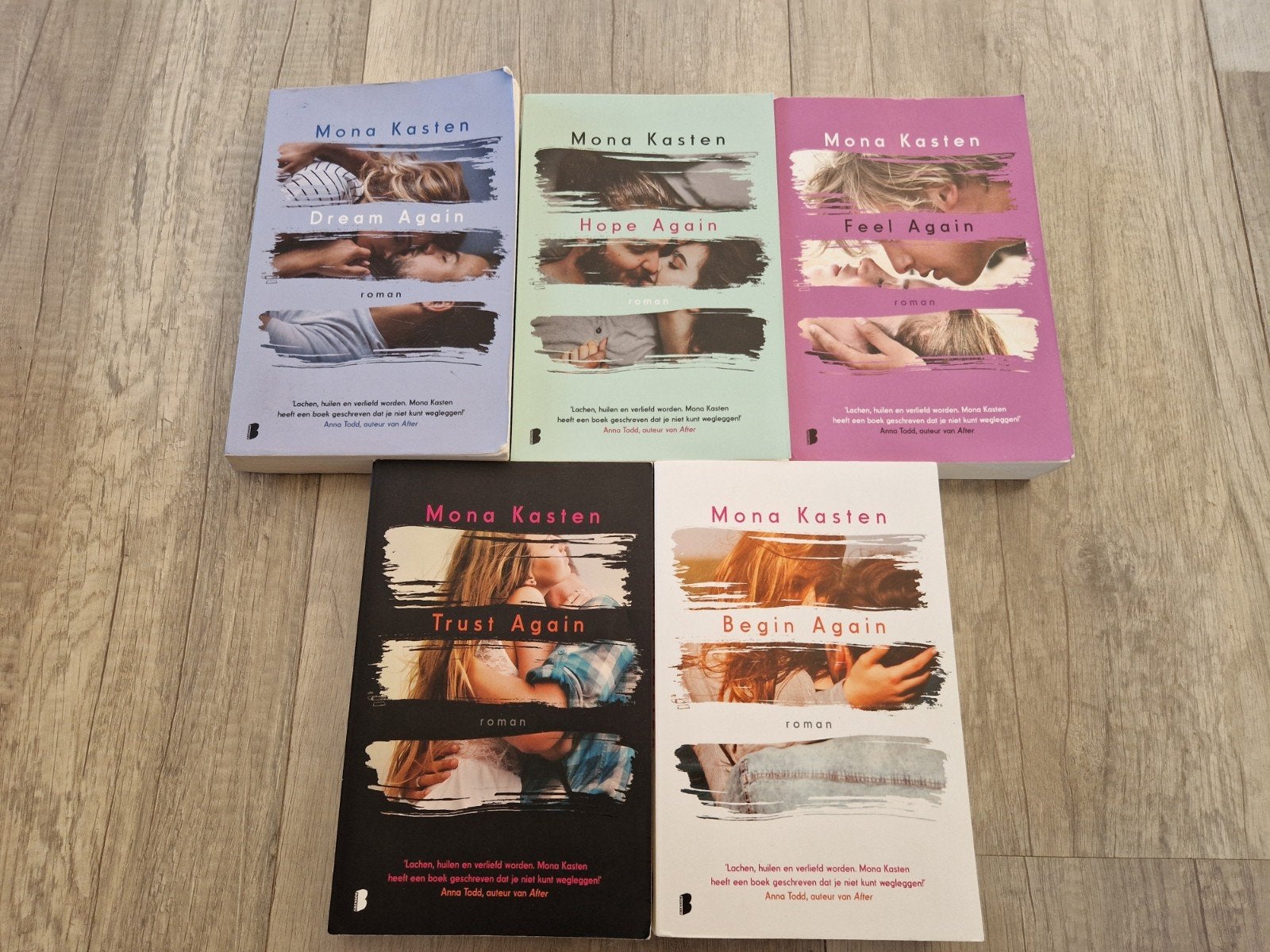 Boeken deel 1 tm 5 mona kasten again begin trust feel hope, Ophalen of Verzenden, Zo goed als nieuw
