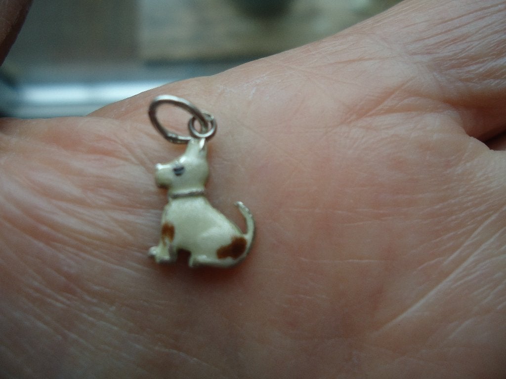 mooi echt zilveren antiek bedeltje emaille hondje gemerkt, Ophalen of Verzenden, Zo goed als nieuw, Zilver, Zilver